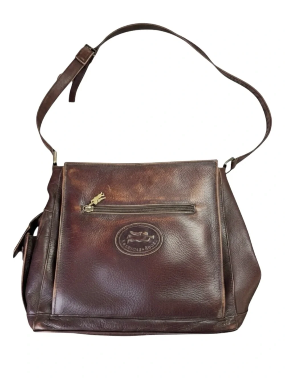 Vintage American Angel Distressed Brown Leather Organizer Crossbody Bag
